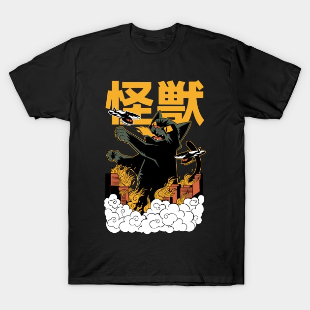 Kaiju Anime Cat Monster Attack T-Shirt by nmcreations